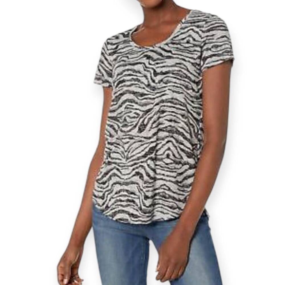 VINCE CAMUTO GRAY & BLACK ANIMAL-PRINT TEE-SHIRT SZ.L EUC.